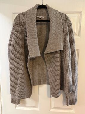 GAP Ribbed Open-Front Shawl Collar Cardigan - Taupe